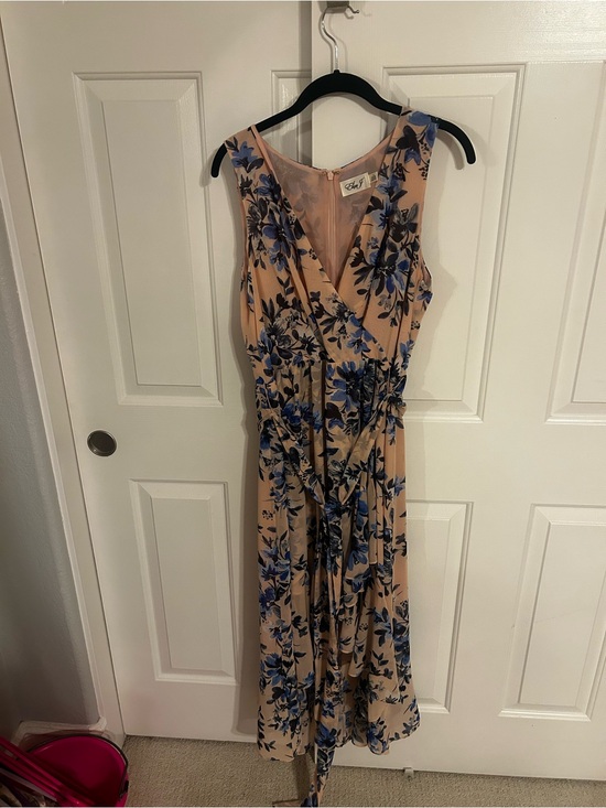 Eliza J Dresses & Skirts - Eliza J Beige Maxi Wrap Dress with Blue Floral Print